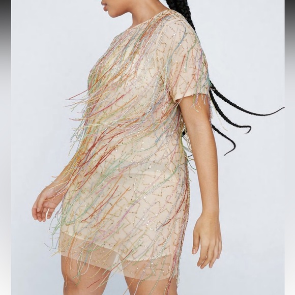tassel beaded shift dress Nasty Gal Plus Size Tassel Beaded Mini Shift Dress 16